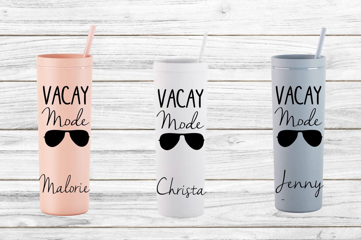 vacation Tumbler, Girls Trip Cups, Personalized Vacay Mode Skinny 18 oz Acrylic Tumblers, Beach Vacation, Bachelorette Cups, Travel Mug