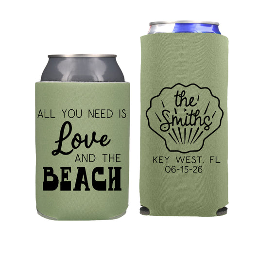 All You Need is Love and the Beach Wedding Reception Favors Regular and Slim Can Cooler Combo Package, Business Logo