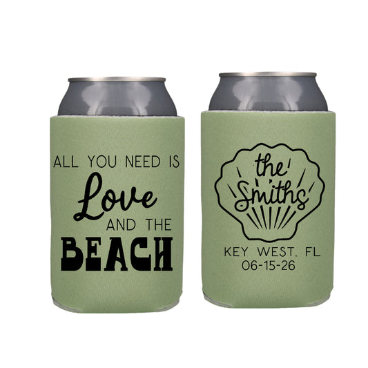 All You Need Is Love and the Beach  Destination Wedding Favor Screen Printed Can Cooler
