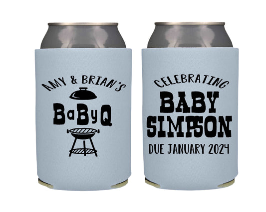 Baby Q Baby Shower Gender Reveal Screen Printed Can Cooler