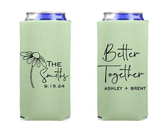 Better Together Wedding Can Cooler, Wedding Reception Favor Screen Printed Skinny Can Cooler. Slim 12 oz. Party Favor