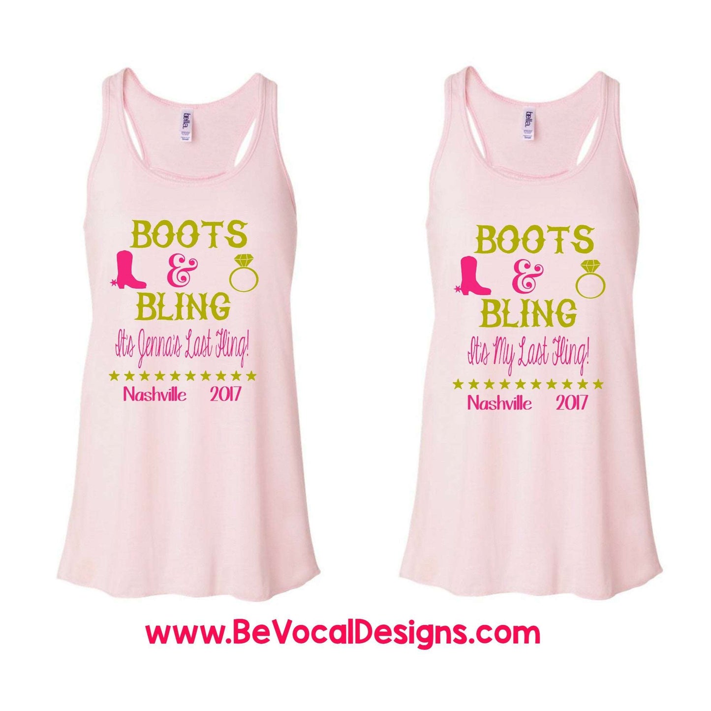 Boots and Bling Last Fling Bachelorette party Flowy Racerback Tank - Be Vocal Designs