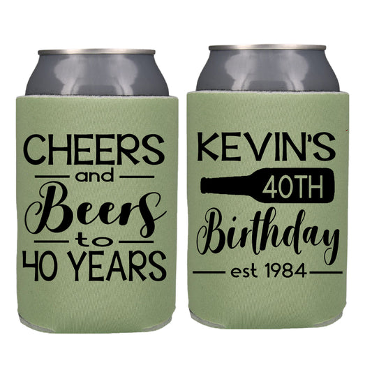 Cheers and Beers Birthday Party Favor Screen Printed Can Cooler
