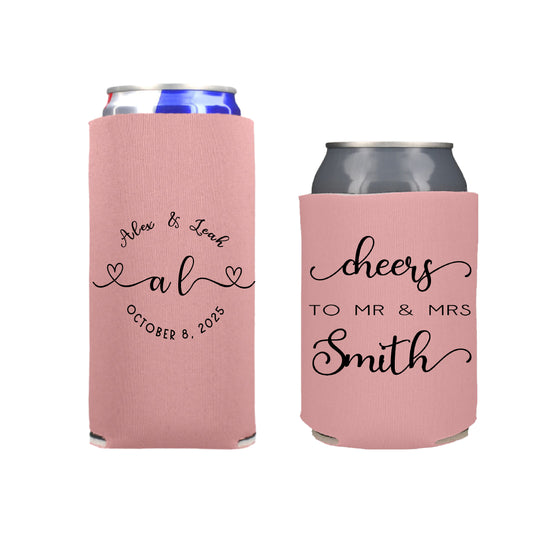 Monogram  Wedding Reception Favors Regular and Slim Can Cooler Combo Package, Business Logo