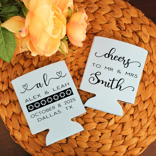 Cheers to The Mr and Mrs Wedding Favor Screen Printed Can Cooler Wedding Reception Favor