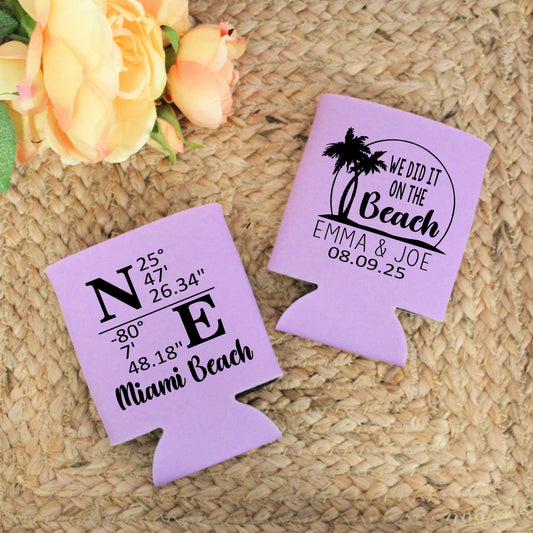 Coordinate Beach Wedding Reception Favors Regular Screen Printed Can Coolers