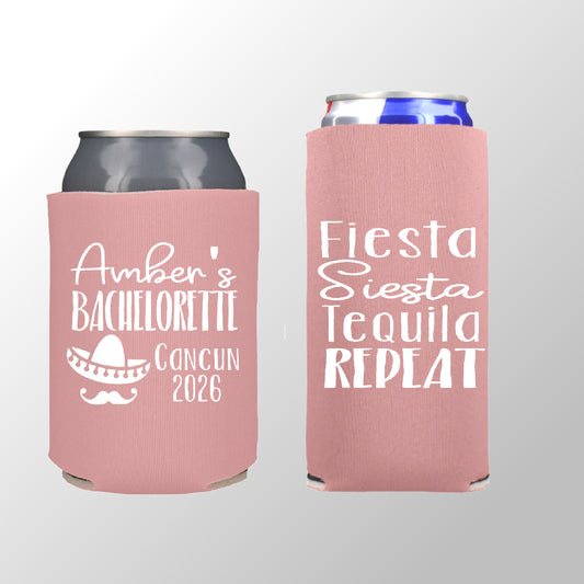 Fiesta Siesta Tequila Repeat Wedding Reception Favors Regular and Slim Can Cooler Combo Package, Business Logo