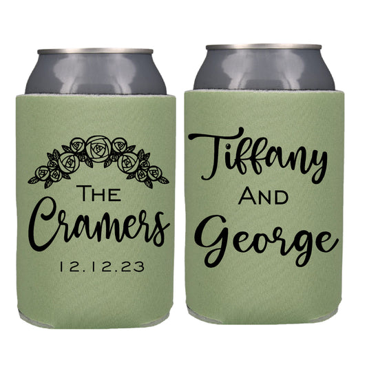 Floral  Wedding Favor Screen Printed Can Cooler Wedding Reception Favor