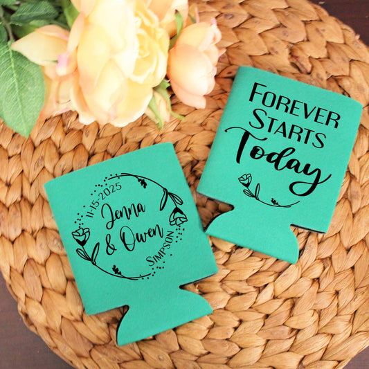 Forever Starts Today Wedding Favor Screen Printed Can Cooler Wedding Reception Favor