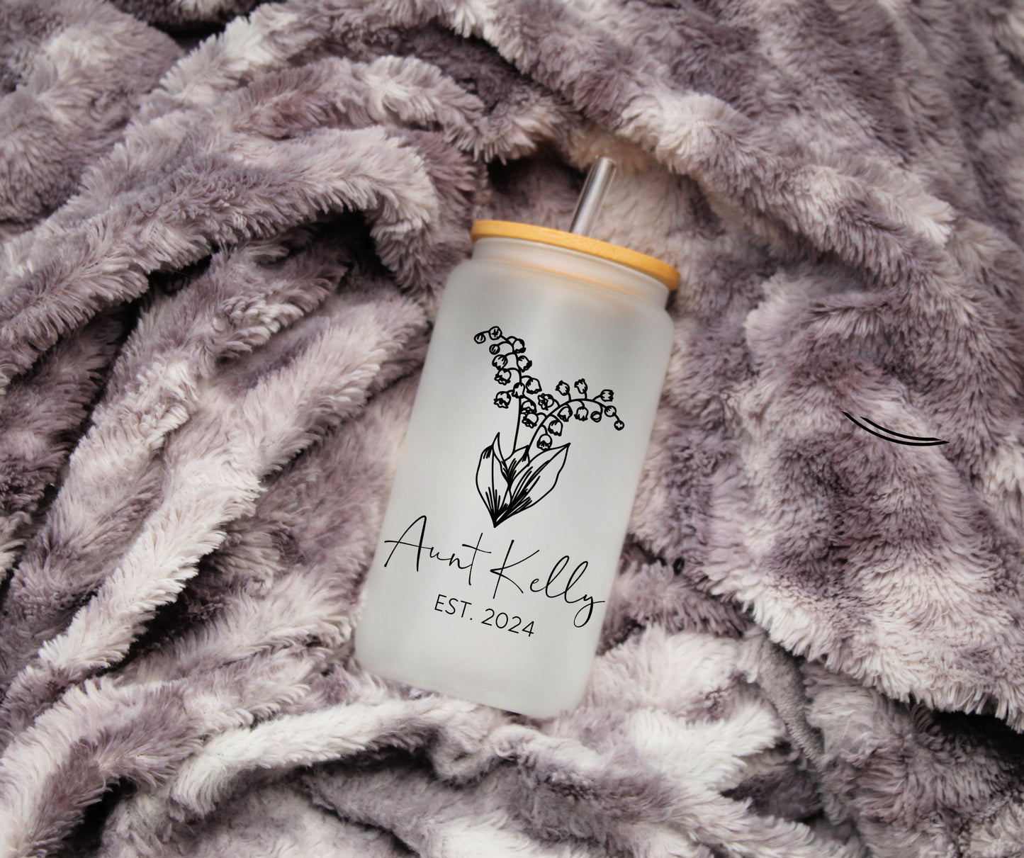 16 oz. Frosted Iced Coffee Cup , Personalized Birth Flower Coffee Cup With Name, Aunt Gift