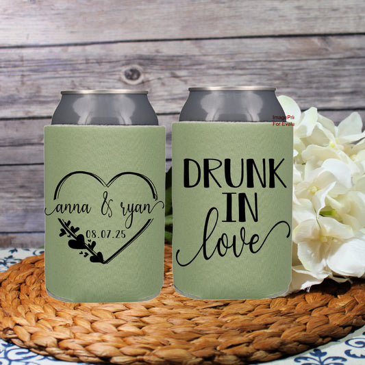 Drunk In Love Monogram Wedding Favor Screen Printed Can Cooler
