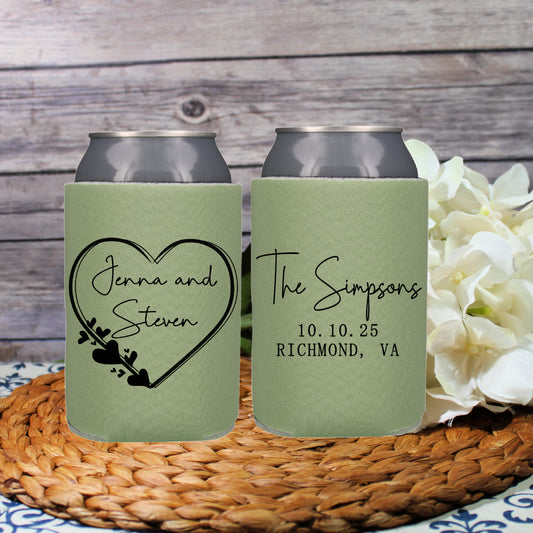 Heart Monogram Wedding Favor Screen Printed Can Cooler
