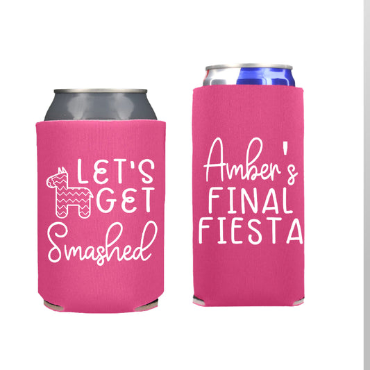 Let's Get Smashed Final Fiesta Wedding Reception Favors Regular and Slim Can Cooler Combo Package, Business Logo