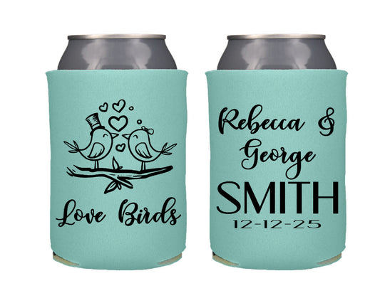 Love Birds Wedding Favor  Screen Printed Can Cooler