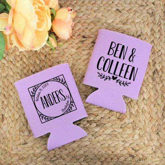 Monogram Minimalist Wedding Favor Screen Printed Can Cooler