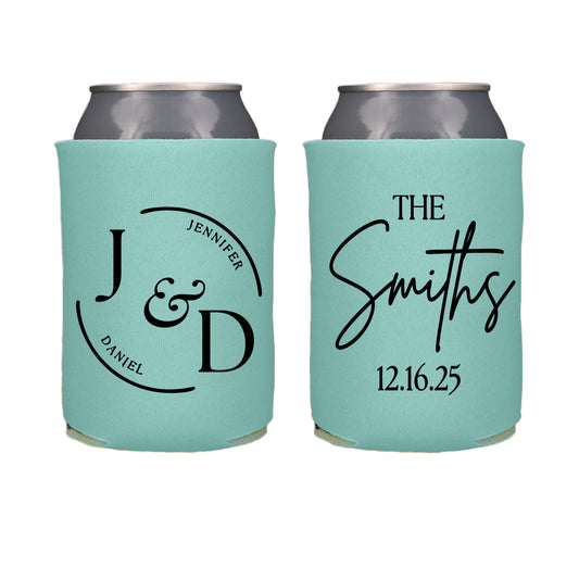 Monogram Minimalist Wedding Favor Screen Printed Can Cooler