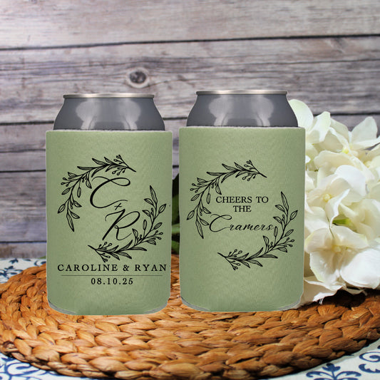Monogram Minimalist Wedding Favor Screen Printed Can Cooler