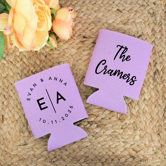 Monogram Minimalist Wedding Favor Screen Printed Can Cooler