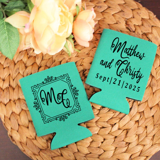 Monogram Minimalist Wedding Favor Screen Printed Can Cooler