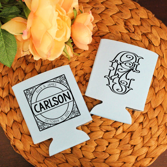 Monogram Minimalist Wedding Favor Screen Printed Can Cooler