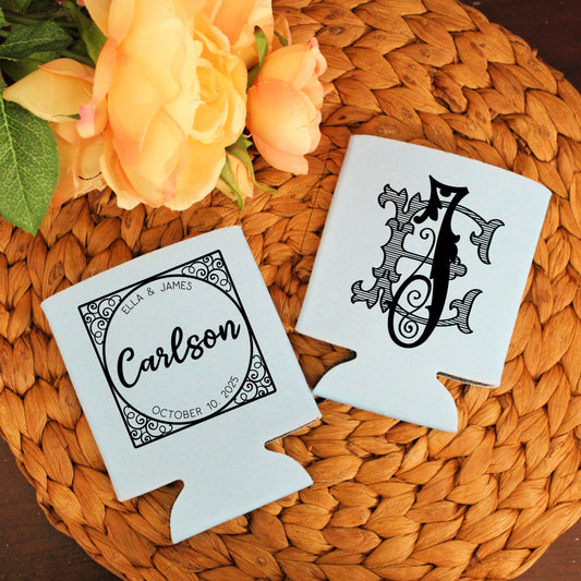 Monogram Minimalist Wedding Favor Screen Printed Can Cooler