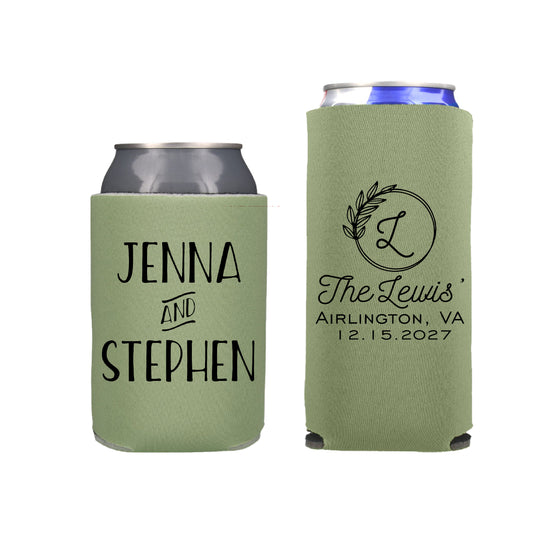 Monogram  Wedding Reception Favors Regular and Slim Can Cooler Combo Package, Business Logo