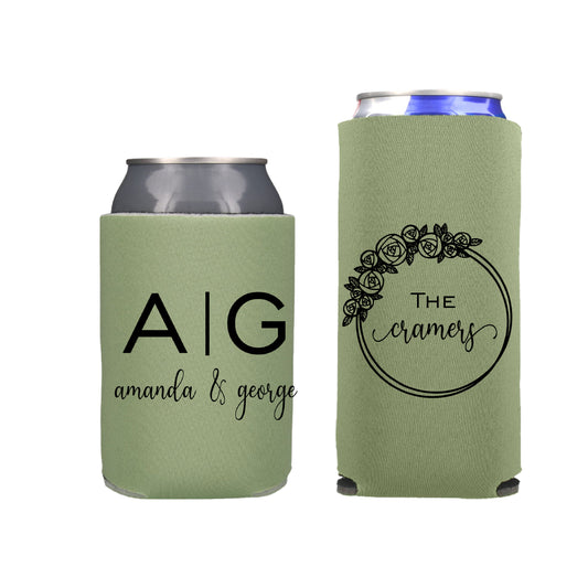 Monogram  Wedding Reception Favors Regular and Slim Can Cooler Combo Package, Business Logo