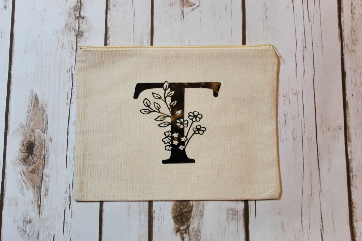 Cotton Canvas Make Up Bag with Large Flower Letter freeshipping - Be Vocal Designs