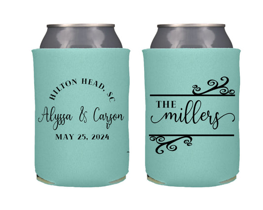 Monogram  Wedding Favor Screen Printed Can Cooler