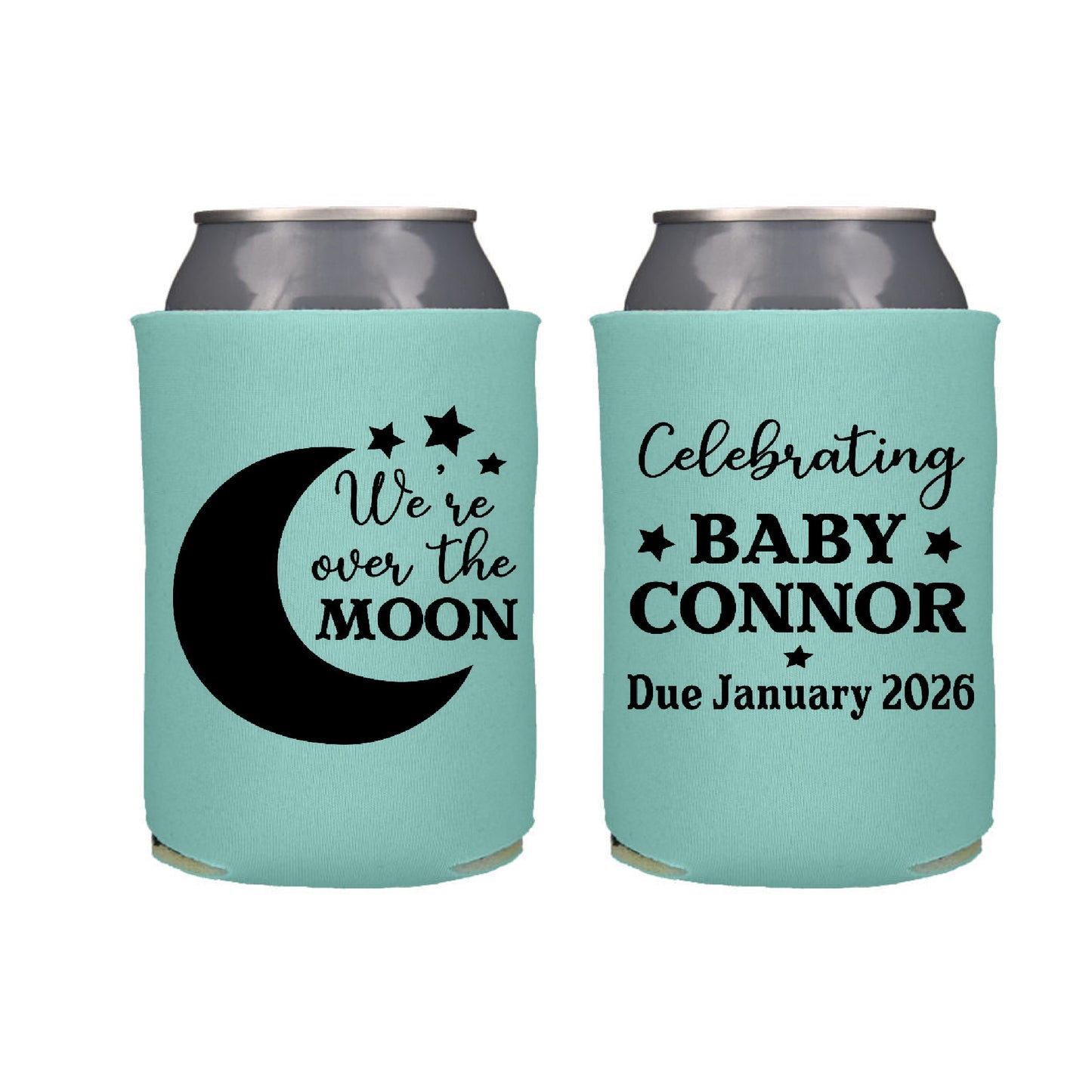 Over The Moon Baby Shower Gender Reveal Screen Printed Can Cooler