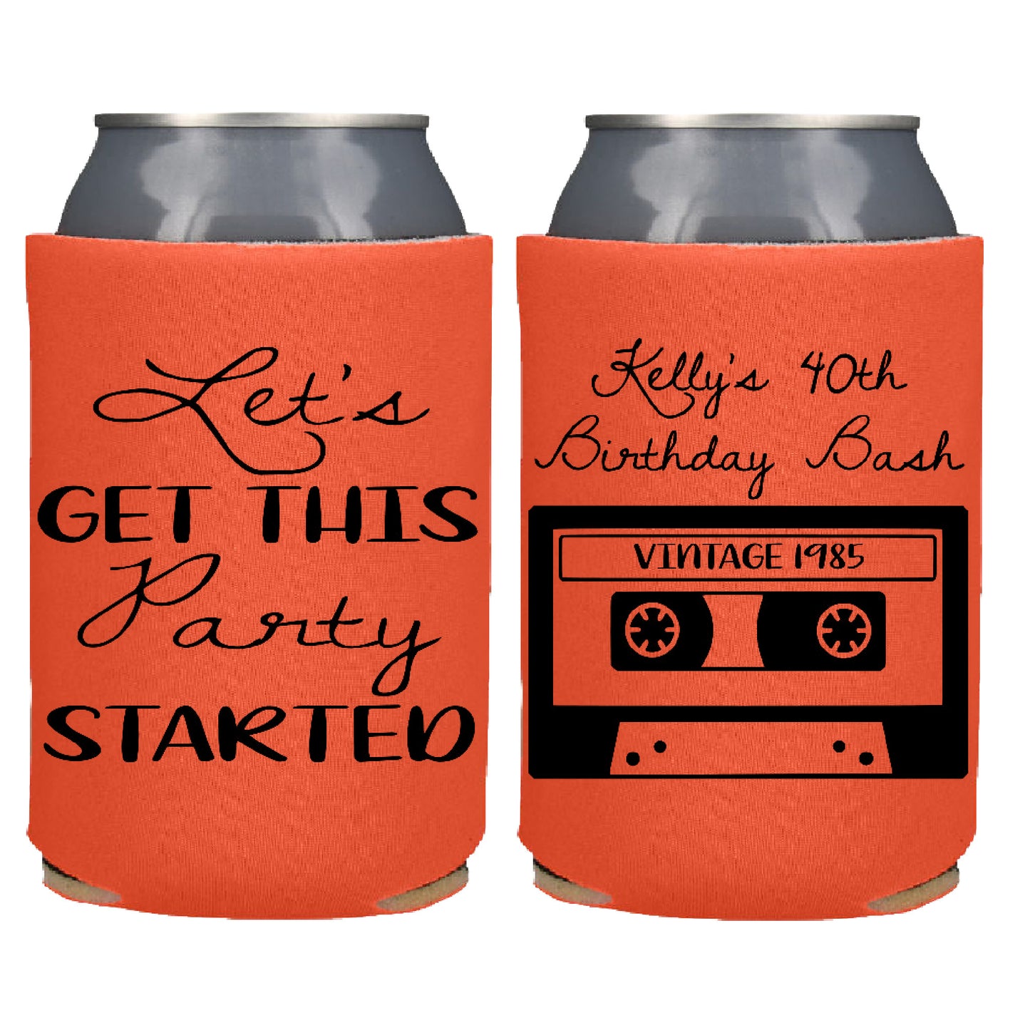 Get The Party Started Tape Retro Birthday Party Favor Screen Printed Can Cooler