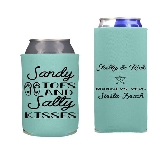 Sandy Toes and Salty Kisses Wedding Reception Favors Regular and Slim Can Cooler Combo Package, Business Logo