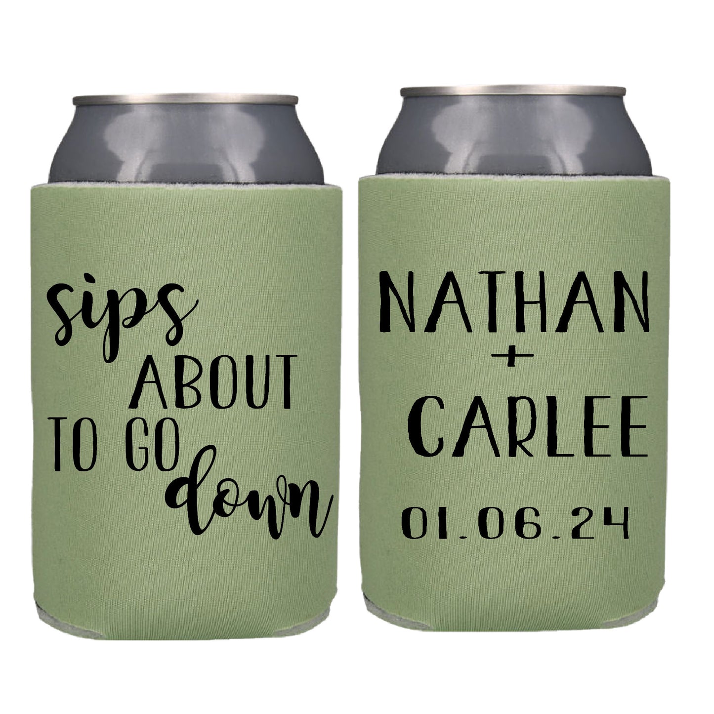 Sips About to Go Down Wedding Favor Screen Printed Can Cooler