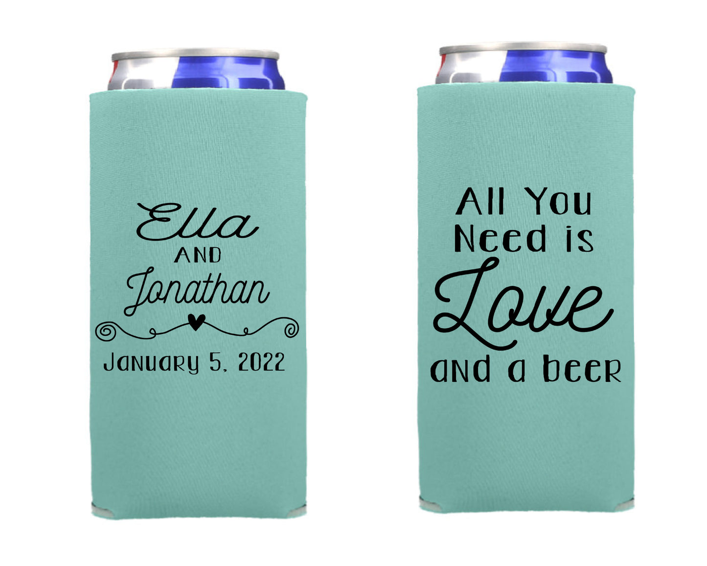 Wedding Can Cooler, Wedding Reception Favor Screen Printed Skinny Can Cooler. Slim 12 oz. Party Favor