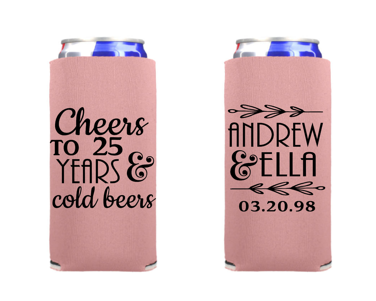 Anniversary Can Cooler, Anniversary Party Favor Screen Printed Skinny Can Cooler. Slim 12 oz. Party Favor