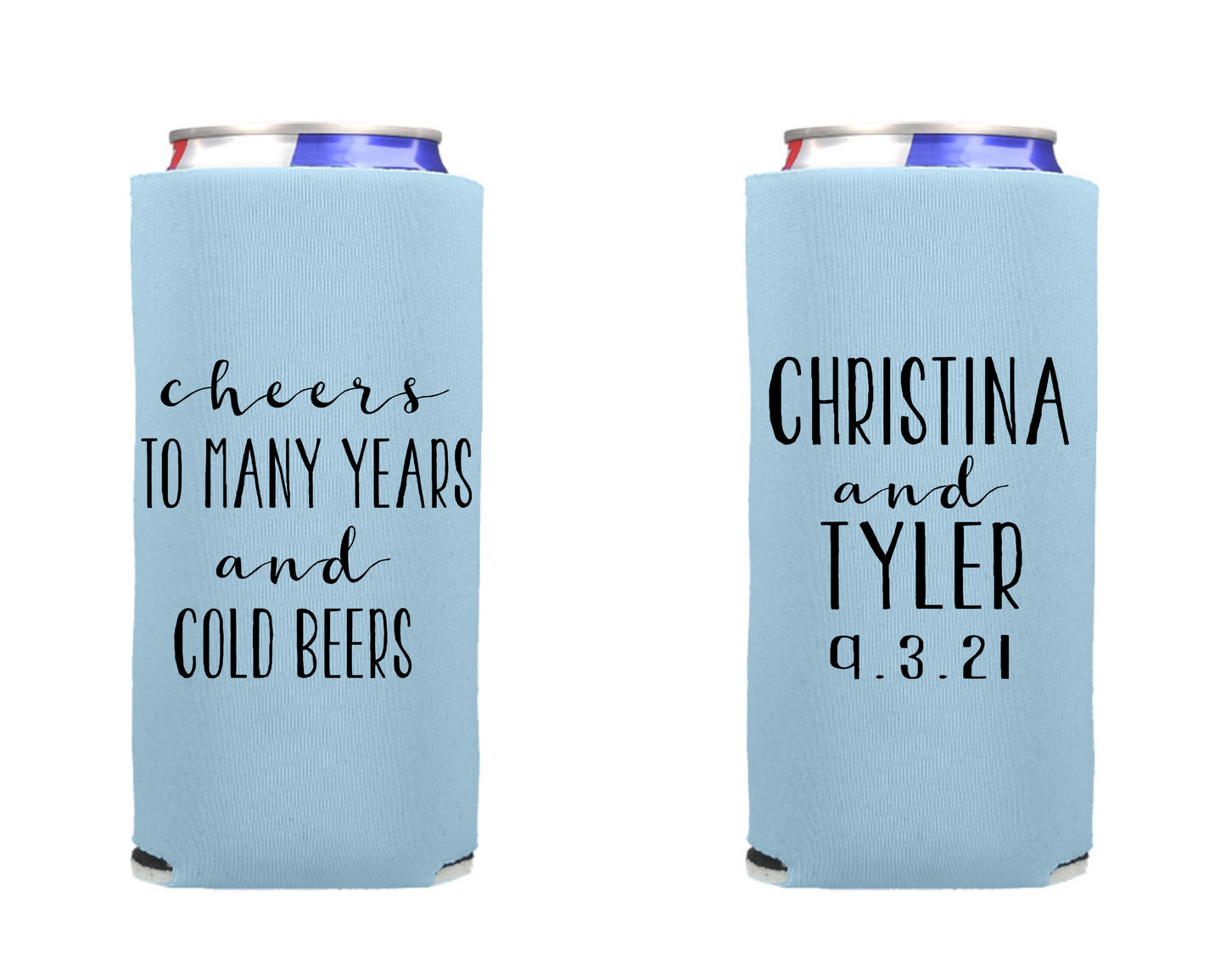 Wedding Can Cooler, Wedding Reception Favor Screen Printed Skinny Can Cooler. Slim 12 oz. Party Favor