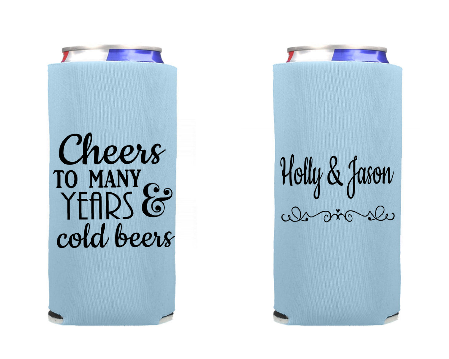 Wedding Can Cooler, Wedding Reception Favor Screen Printed Skinny Can Cooler. Slim 12 oz. Party Favor