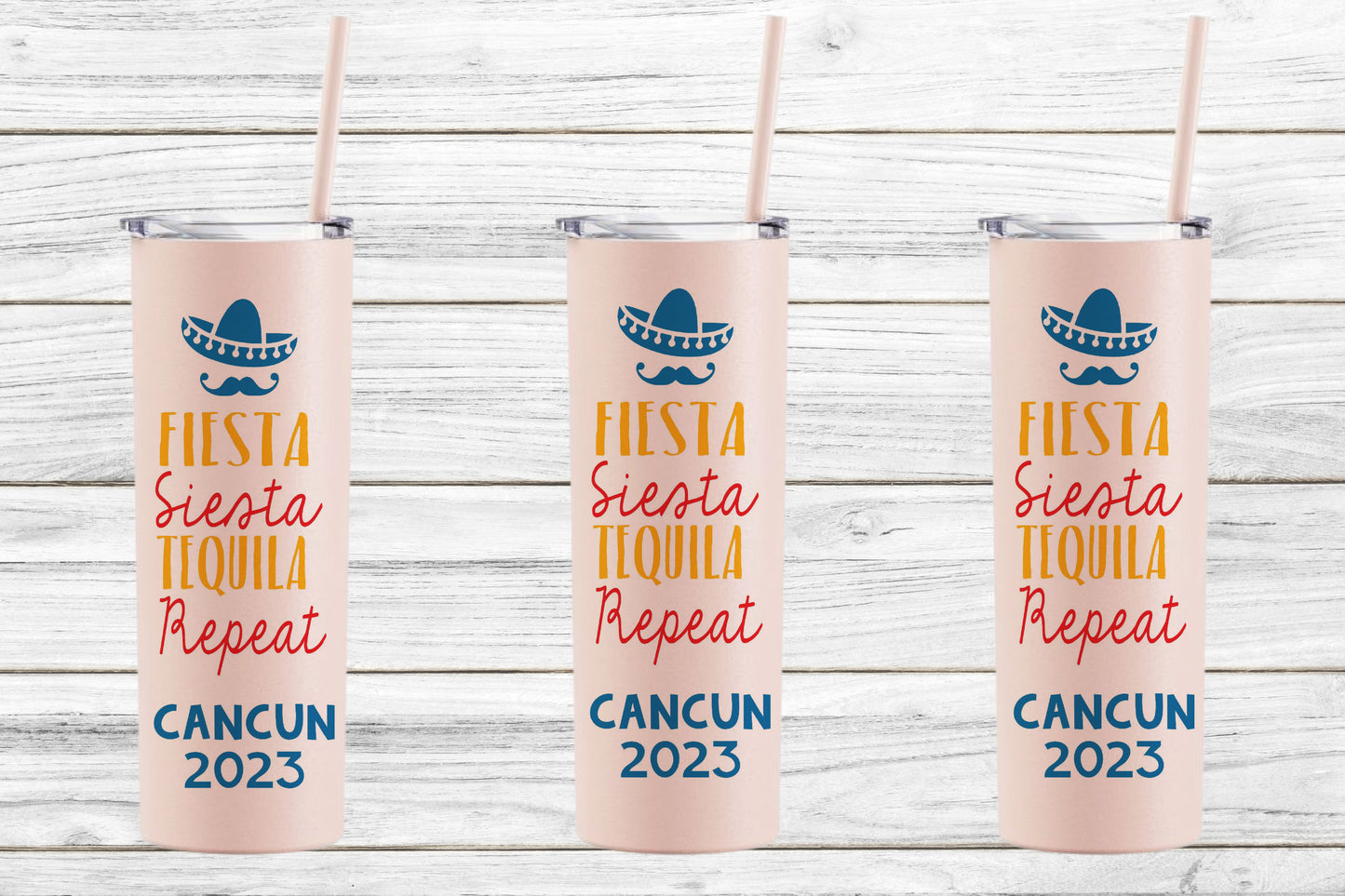 Fiesta Siesta Tequila Repeat Stainless Steel Skinny Tumbler