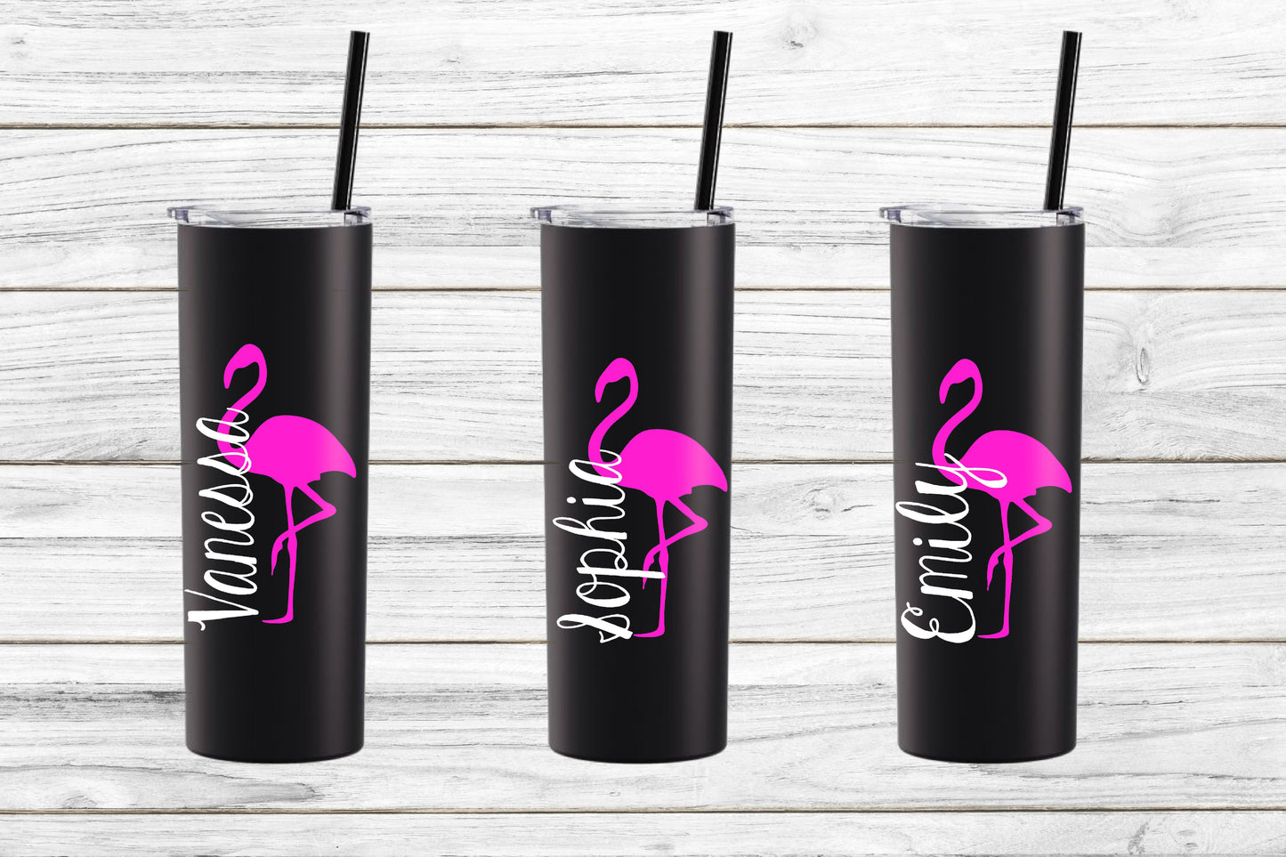 Personalized Flamingo Stainless Steel Skinny Tumbler
