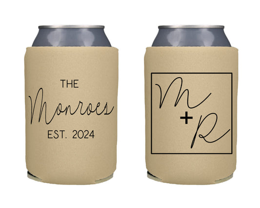 Monogram Wedding Favor Screen Printed Can Cooler
