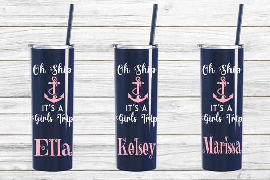 Personalized Oh Ship Stainless Steel Skinny Tumbler
