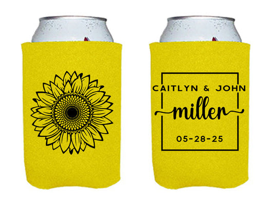 Sunflower Wedding Favor Screen Printed Can Cooler