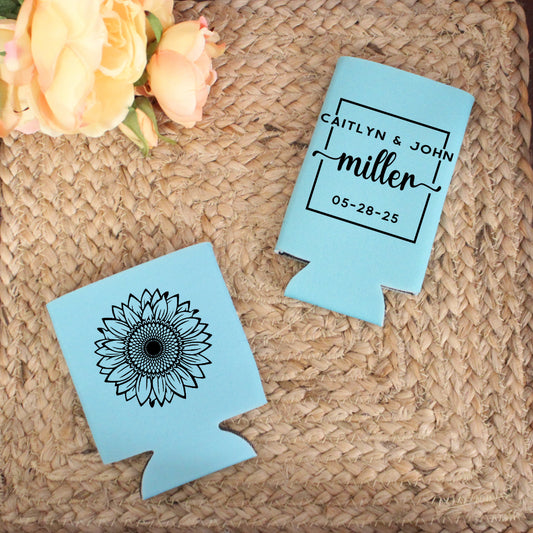 Sunflower  Wedding Reception Favors Regular and Slim Can Cooler Combo Package, Business Logo