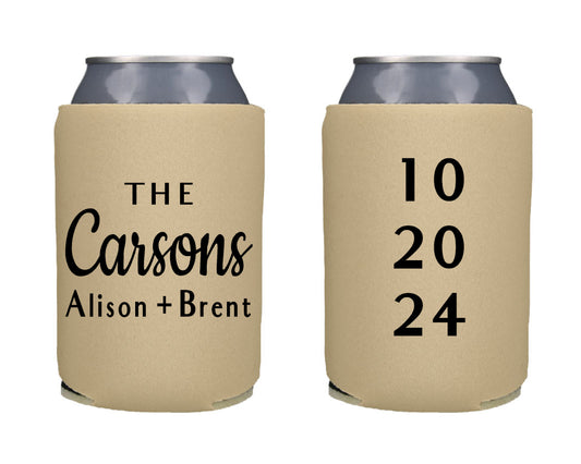 Vertical Date  Minimalist Wedding Screen Printed Can Cooler