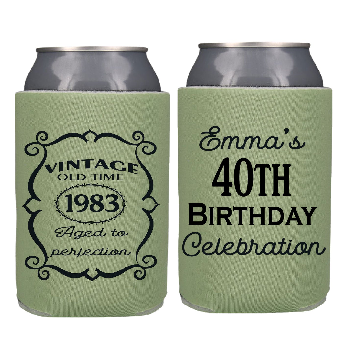 Vintage Birthday Party Favor Screen Printed Can Cooler