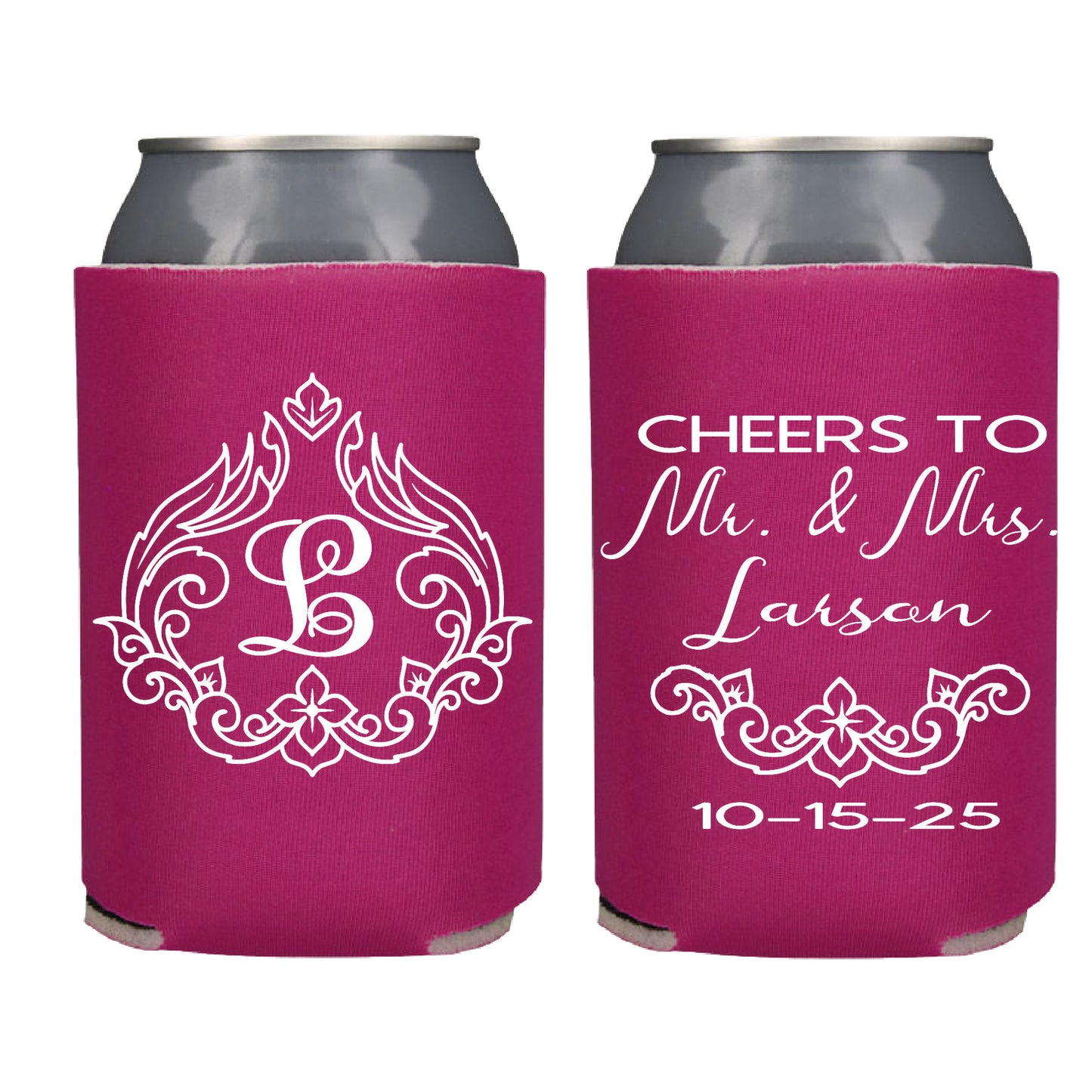 Vintage Wedding Favor Monogram Screen Printed Can Cooler
