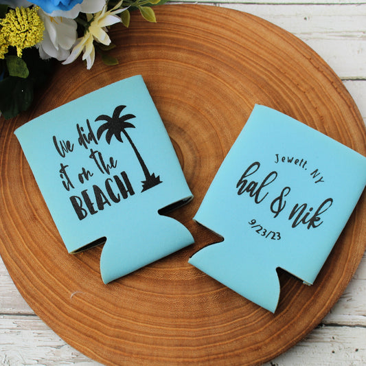 We Did it on the Beach Wedding Reception Favors Regular Screen Printed Can Coolers