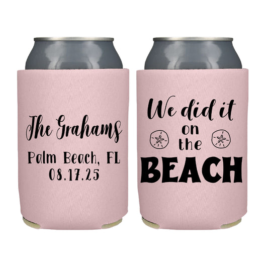 We Did it on the Beach Wedding Reception Favors Regular Screen Printed Can Coolers