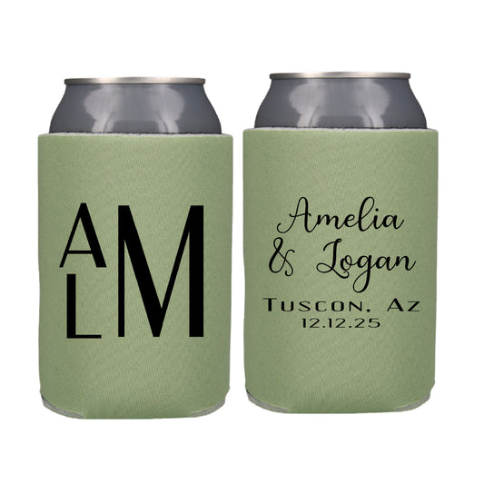 Monogram Wedding Favor Screen Printed Can Cooler