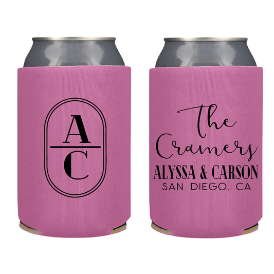 Monogram Wedding Favor Screen Printed Can Cooler